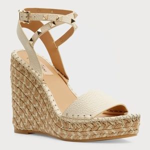 Valentino Garavani Rockstud 130mm Leather Wedge Espadrilles